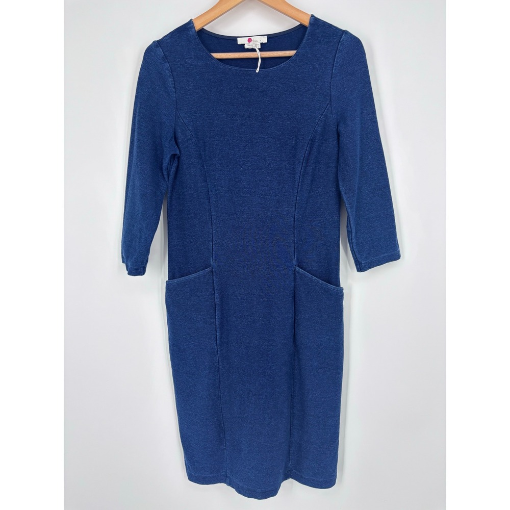 Boden Ottoman Pocket Dress Womens 6L Indigo Blue Stretch Cotton Sheath Casual